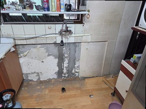 대전 중구 누수탐지 싱크대 하부 급수관과 배수 트랩을 점검하는 현장
